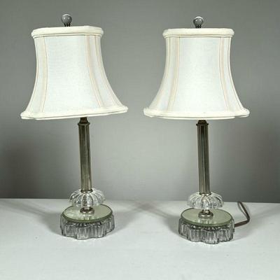 PAIR VINTAGE GLASS COLUMN LAMPS | Electric