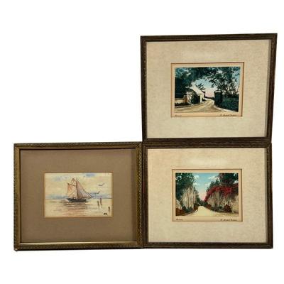 (3PC) H. MARSHALL GARDINER BERMUDA PRINTS LOT | Including an original watercolor painting of a sailboat signed with monogram lower right;...