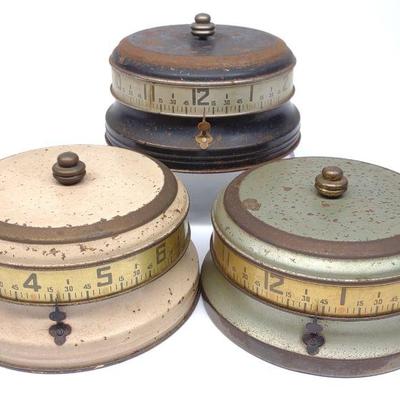 3 Vintage Rotary Tape Measure Clocks