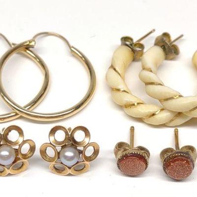 4 Pairs of 14K Yellow Gold Earrings