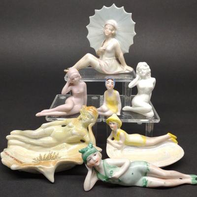 7 Vintage German Bathing Beauty Porcelain Figures