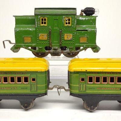 Dorfan #51 Pre-war Train Engine & 2 Passenger Cars