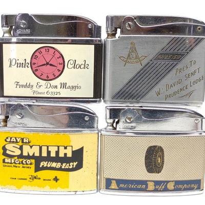 4 Vintage Enamel Advertising Lighters