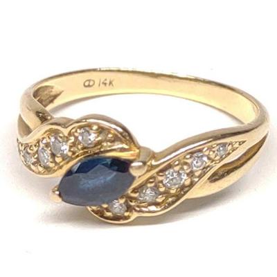 14K Gold Ring w/ Dia. & Sapphire (Sz. 6.5)