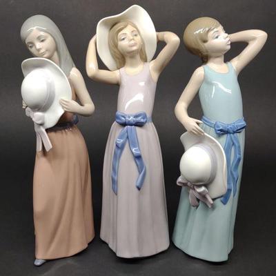 3 Lladro Sun Hat Girl Figures (#5011, 5010, 5007)