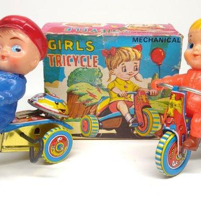 2 Japan Windup Tricycle Toys w/ 1 Box