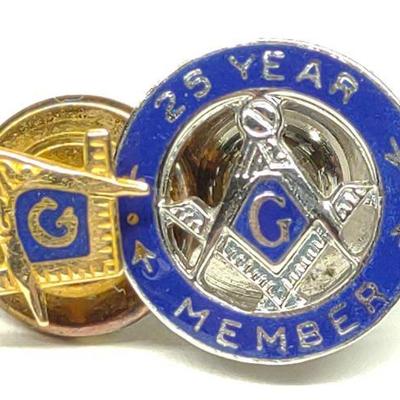 2 Masonic Pins (10K Gold & Sterling Silver)