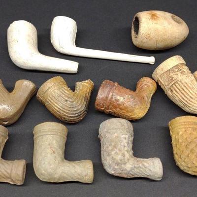 11 Antique Clay Pipe Bowls