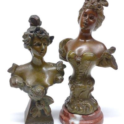 2 Art Nouveau Metal Lady Busts / Figures