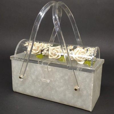1950s Lucite Floral Coffin Purse / Handbag