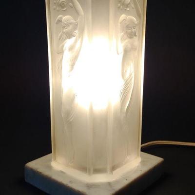 Art Deco Nude Frosted Glass Table Lamp (Works)