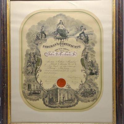 Antique Fireman's Certificate Kearny, New Jersey