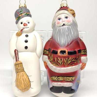 Vaillancourt Santa & Snowman Glass Ornaments