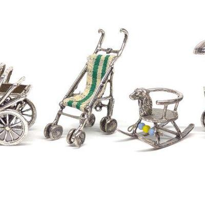 4 Sterling Silver Baby Carriage Figures