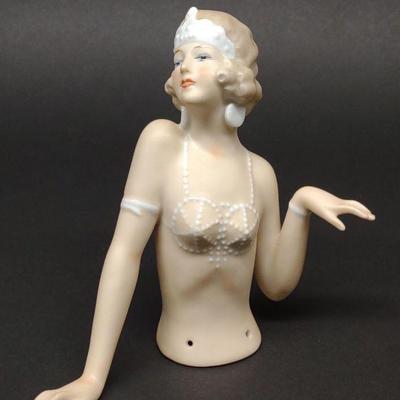 German Art Deco Flapper Porcelain Half Doll Figure