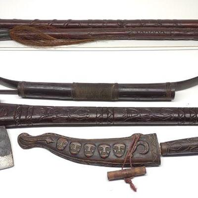 1960s Decorative Tribal Axe, Bow, Spear & Knife