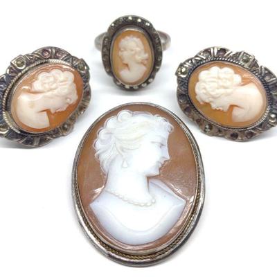 Cameo Sterling Silver Jewelry Suite / Set