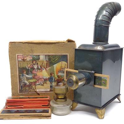 Antique Magic Lantern Slide Projector Set w/ Box