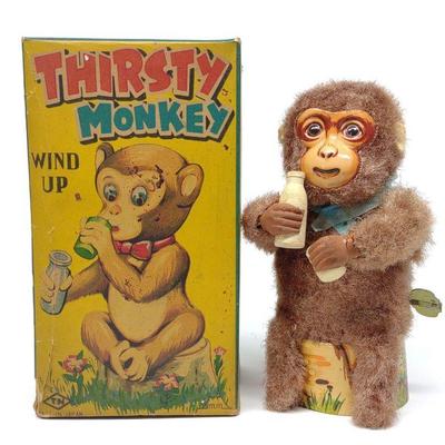 Japan Thirsty Monkey Wind-up Toy w/ Box (TN)