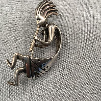 Signed Sterling Silver Kokopelli Pin, Native American 925 