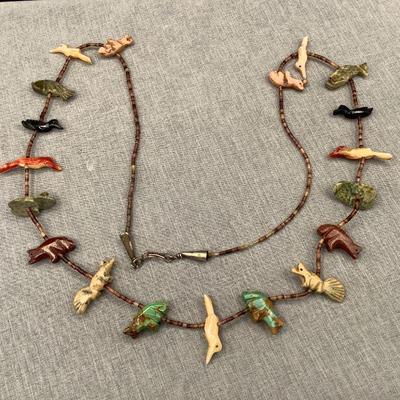 Zuni Stone Fetish Necklace With Animals