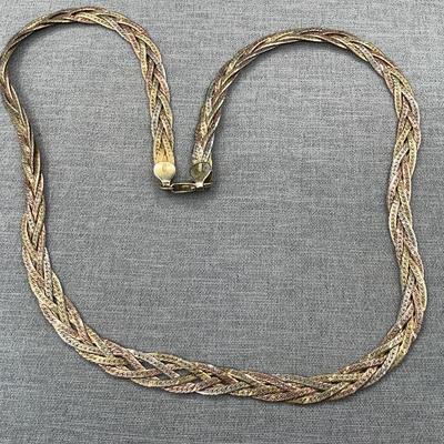Sterling silver tri color herringbone braid necklace