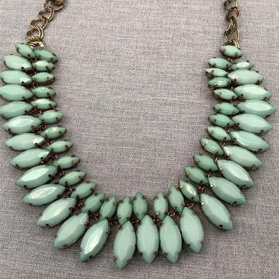 Necklace With Double Layer Marquis Cut Opaque Light Green Stones