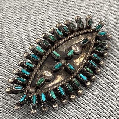 Petit Point Brooch With 34 Narrow Hand Carved Stones 