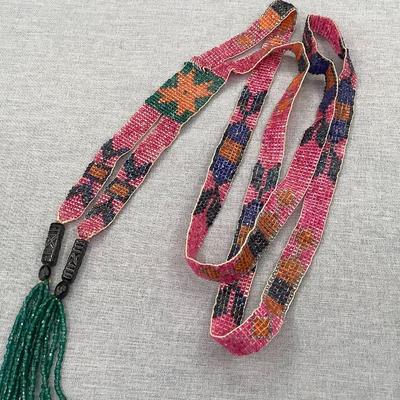 Southwestern Loom Woven Beaded Bolero Necklace, Loom Woven Seed Beads Can Seen On Both Sides