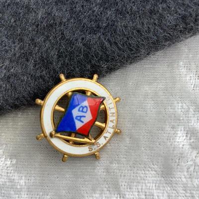 Enameled Nautical Ships Wheel Lapel Pin, S S Atlantic