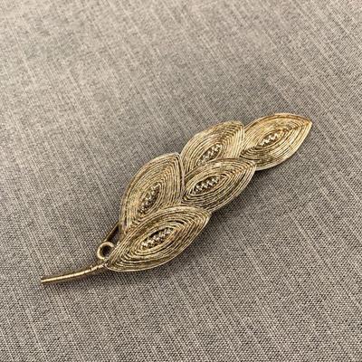 Spun Silver Filigree Brooch, Delicately Woven Into Branch Of Leaves Shape
