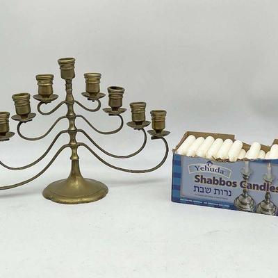Brass Menorah with Shabbos Candles
