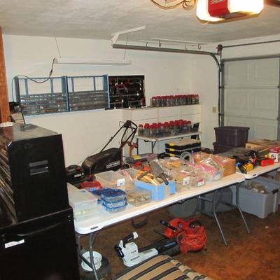 GARAGE - Incredible hand tools, power tools, yard tools, toolboxes, bulbs, golf clubs, garden items, jars of nails and screws, and more!...
