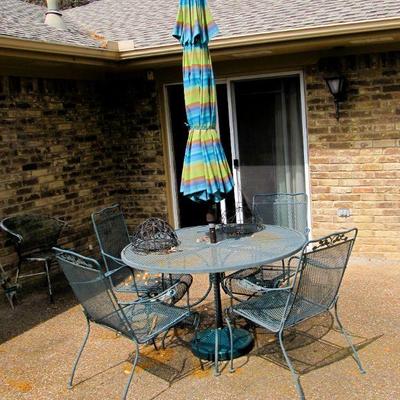 Vintage wrought iron patio set, patio umbrella