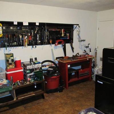 GARAGE - Incredible hand tools, power tools, yard tools, toolboxes, bulbs, golf clubs, garden items, jars of nails and screws, and more!...