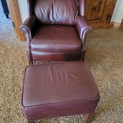Leather Wing Back Chair and Ottoman $250