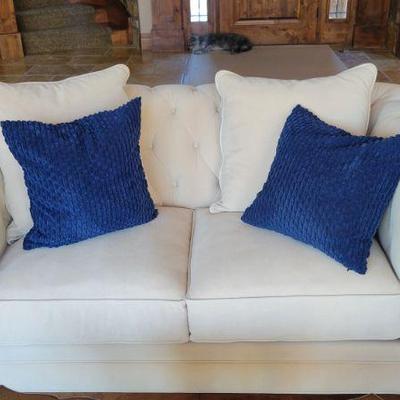 Couch and love seat - $700   Blue pillows $6 each