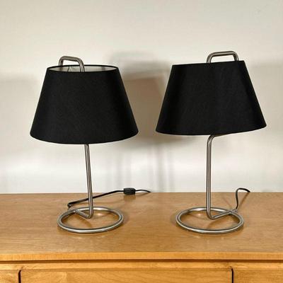 (2PC) PAIR BEDSIDE LAMPS | With circular vent tube design and black shades