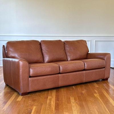 AMERICAN LEATHER FOR BLOOMINGDALES PECAN SOFA | An exceptional American made three cushion sofa in rich pecan brown leather with...