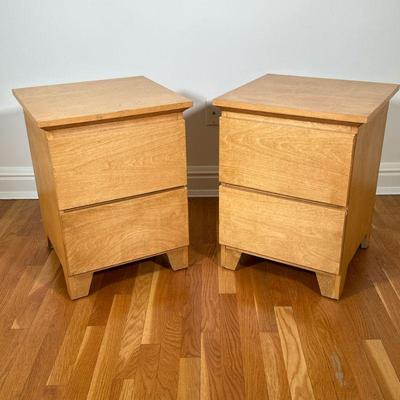 (2PC) PAIR BEDSIDE TABLES | Pair of light colored nightstands with 2 full drawers