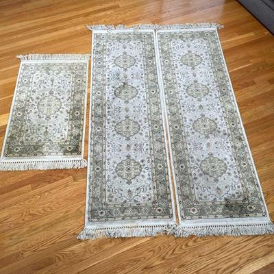 (3PC) SET OF CREAM RUNNERS | Includes 2 cream runners with 4 medallions and 1 smaller rug with 1 central medallion