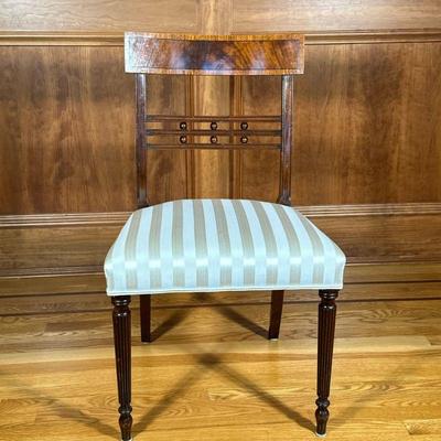 REGENCY SIDE CHAIR | With curved carved wood back and turned and fluted front legs