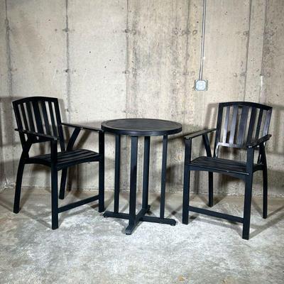 (3PC) ALUMINUM PATIO HIGH TOP SET | Including two chairs and a high table (table; h. 35 x dia. 28 in.)