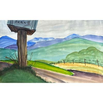DORIS SMITH â€œPATâ€ REYNOLDS | Mailbox on a dirt road Watercolor on strathmore paper 14 x 22.25 (sight) No apparent signature, framed...