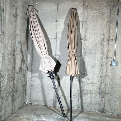 (2PC) LARGE PATIO UMBRELLAS | Both brown, but slightly different shades, diameter approx 120â€