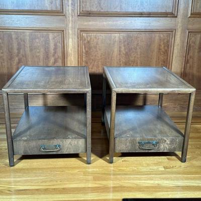 (2PC) PAIR BAKER SIDE TABLES | Pair of Baker Furniture end tables with 2 shelves and lower drawer