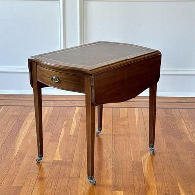 LEATHER INSET DROP SIDE TABLE | Single drawer