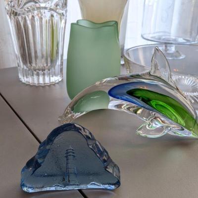 Glass dolphin paperweight 