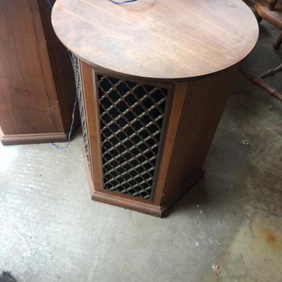 Vintage stereo speakers and side tables