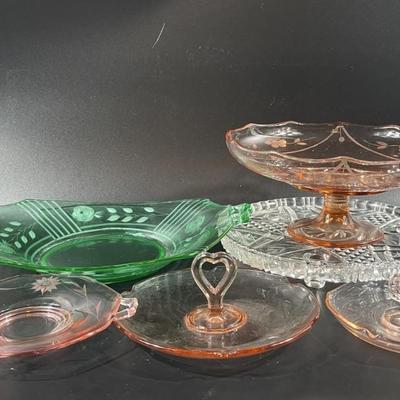 EAPG, Pink Depression, & Etched Green Glass Dishes